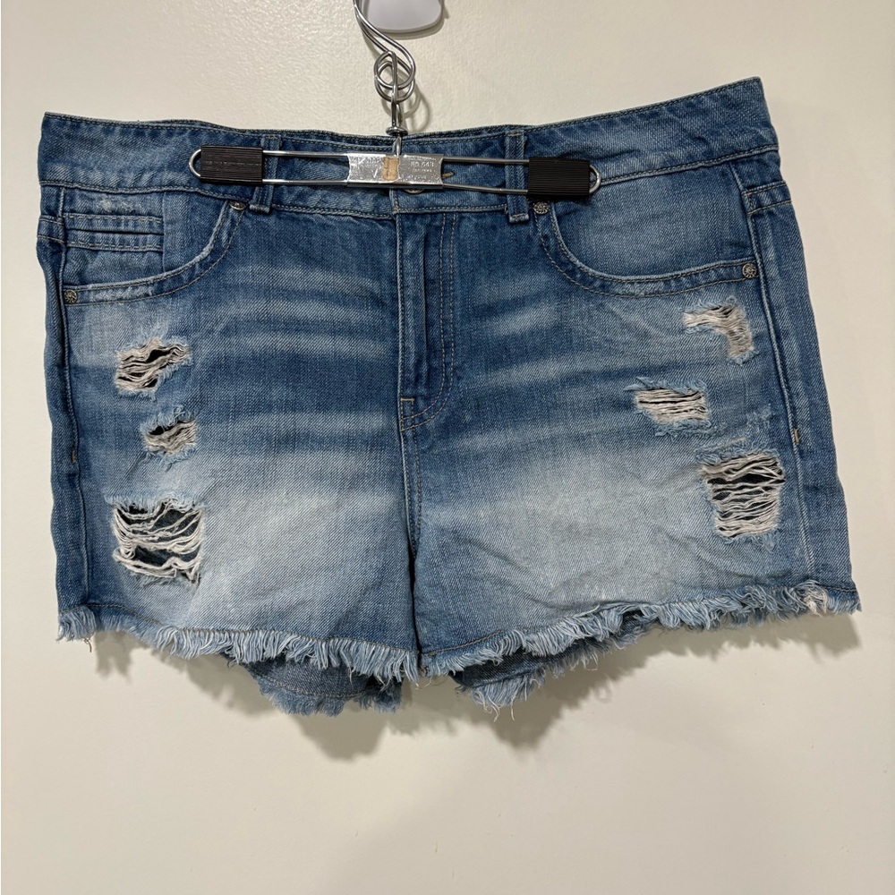 Buckle Black Distressed Women Denim Shorts